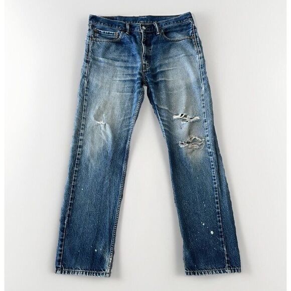 Levis Jeans Mens 34 x 30 Straight Leg Distressed Western Whiskering Faded Cowboy - Picture 1 of 16